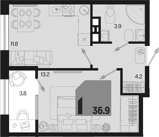 Продается 1-комн. квартира, 33.1 м² — фото 2
