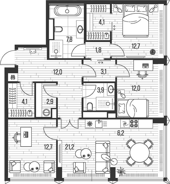 4+ комнаты, 104.5 м², 12/26 этаж, ЖК «HIGH LIFE»