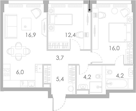 3-комн., 68.8 м², 40/46 этаж, ЖК «Ривер Парк Кутузовский»
