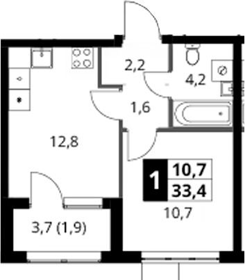 1-комн., 31.5 м², 11/18 этаж, ЖК «1-й Ясеневский»
