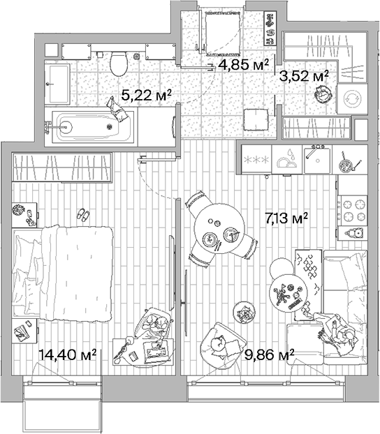 2-комн., 44.98 м², 6/8 этаж, ЖК «МЫС»