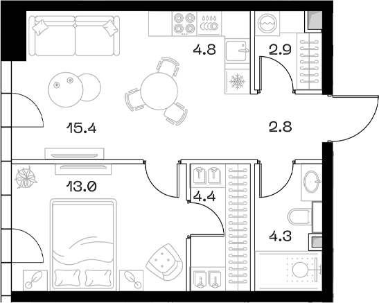 2-комн., 47.6 м², 13/18 этаж, ЖК «SHIFT»