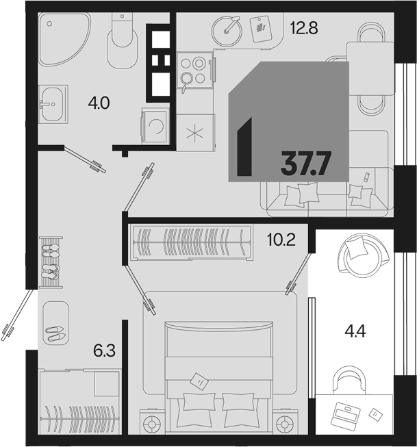1-комн. квартира, 33.3 м² в ЖК Первое место — фото 2