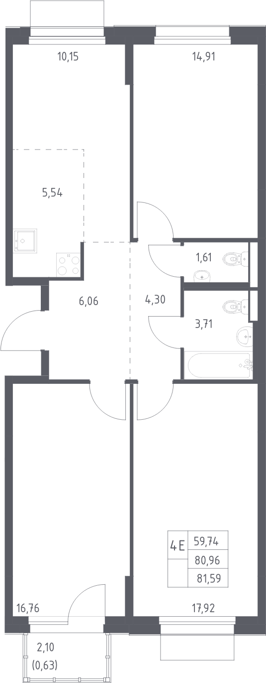 4+ комнаты, 80.96 м², 3/9 этаж, ЖК «Новое Внуково»
