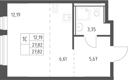 Студия, 27.82 м², 14/17 этаж, ЖК «Квартал Ивакино»