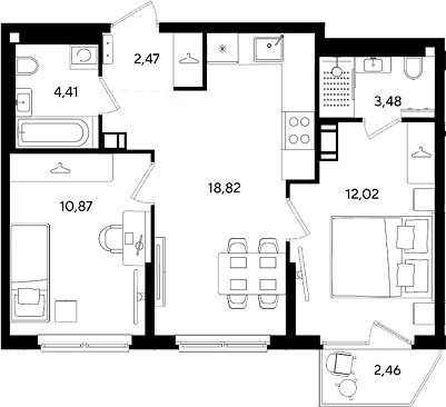Продается 3-комн. квартира, 52.07 м²