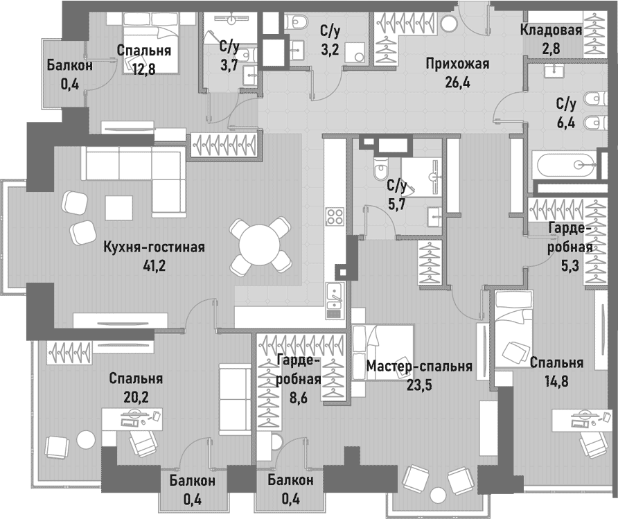 4+ комнаты, 173.8 м², 9/15 этаж, ЖК «Ренессанс»
