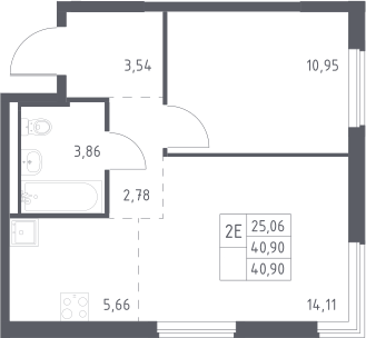 2-комн., 40.9 м², 9/17 этаж, ЖК «Мытищи Парк»