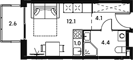 Студия, 21.6 м², 16/23 этаж, ЖК «Аквилон Сигнал»