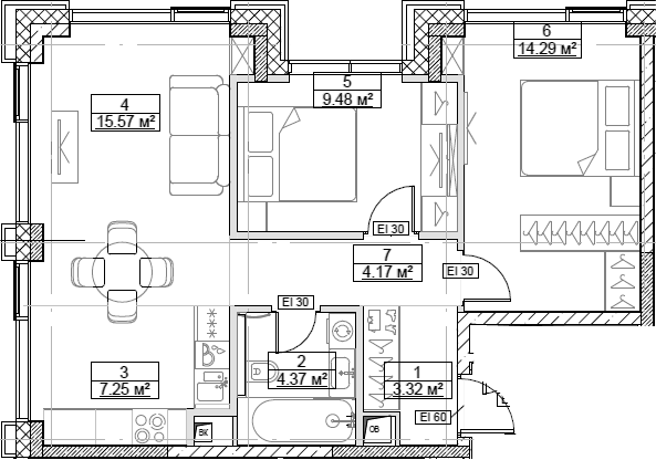 3-комн., 58.45 м², 16/27 этаж, ЖК «Сити Бэй»