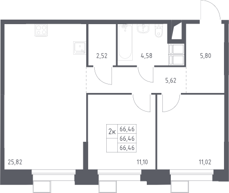 3-комн., 66.46 м², 21/23 этаж, ЖК «Тропарево Парк»