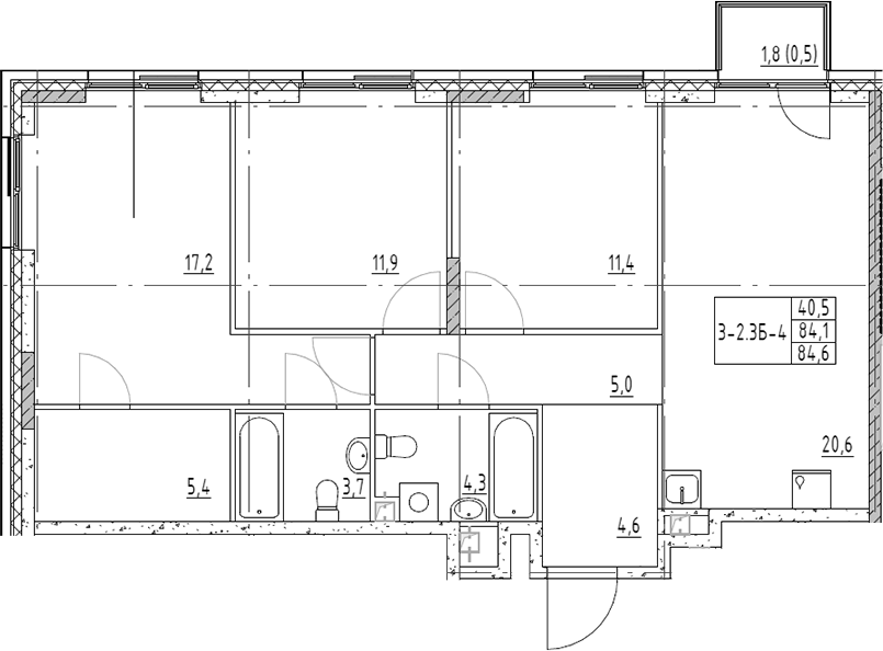 4+ комнаты, 84.1 м², 9/19 этаж, ЖК «Шагал»