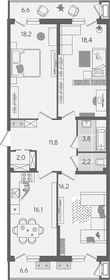 4-комн. квартира, 88.3 м² в ЖК Рекорд — фото 2
