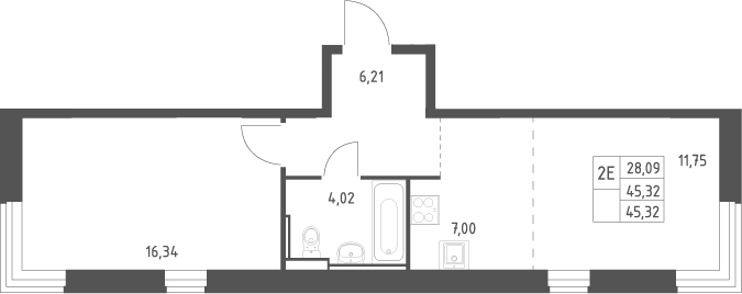2-комн., 45.32 м², 10/17 этаж, ЖК «Квартал Ивакино»