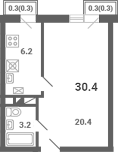 1-комн., 29.8 м², 4/4 этаж, ЖК «Южная Долина»