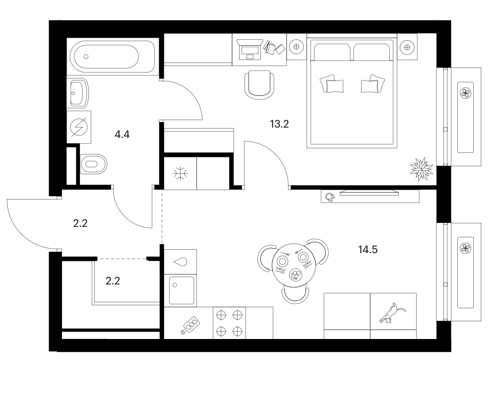 1-комн., 36.5 м², 8/13 этаж, ЖК «Зеленый парк»