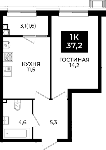 1-комн. Первый. ГК ЮгСтройИнвест