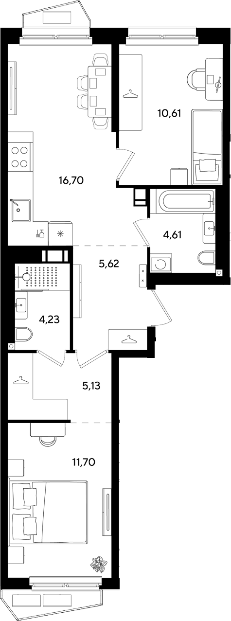 3-комн., 58.6 м², 6/7 этаж, ЖК «Парк Победы 3»