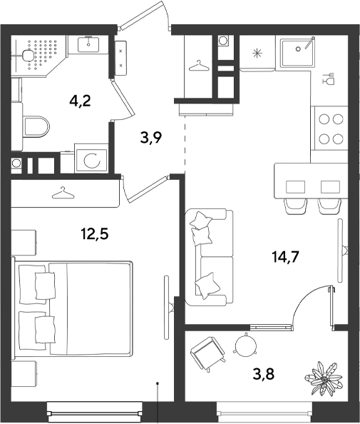 1-комн., 35.3 м², 8/9 этаж, ЖК «Ридз»