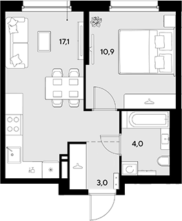 1-комн., 35 м², 3/18 этаж, ЖК «Грейд»
