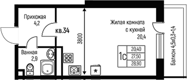 Студия квартира, 27.5 м² в ЖК Nova Vita — фото 2