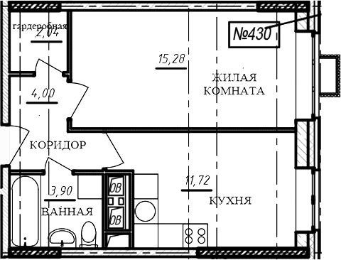 1-комн., 36.9 м², 15/16 этаж, ЖК «Краснофлотский»