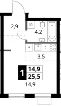 Студия, 25.5 м², 9/16 этаж, ЖК «1-й Ясеневский»