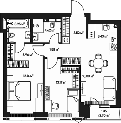 3-комн., 68.37 м², 2/57 этаж, ЖК «Джойс»