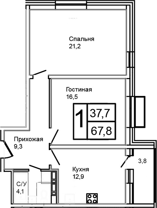 2-комн., 64 м², 8/12 этаж, ЖК «Троицкий»