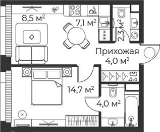 2-комн., 40.6 м², 38/38 этаж, ЖК «Веер»
