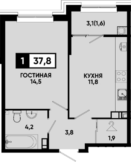 1-комн., 36.2 м², 3/9 этаж, ЖК «Квартал на курорте Моя Легенда»