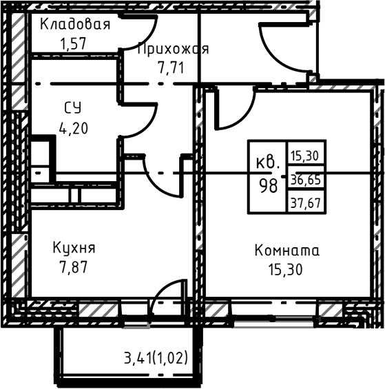 1-комн., 40.28 м², 17/17 этаж, ЖК «Высокий Берег»
