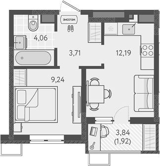 1-комн., 29.2 м², 9/9 этаж, ЖК «Теплые края»