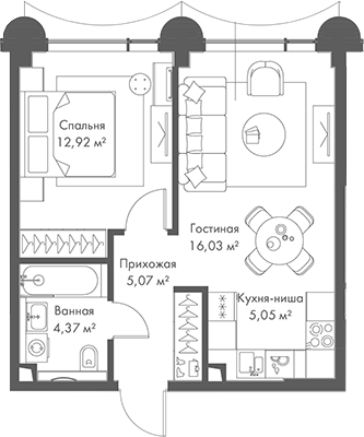 2-комн., 43.44 м², 5/17 этаж, ЖК «МИРА»