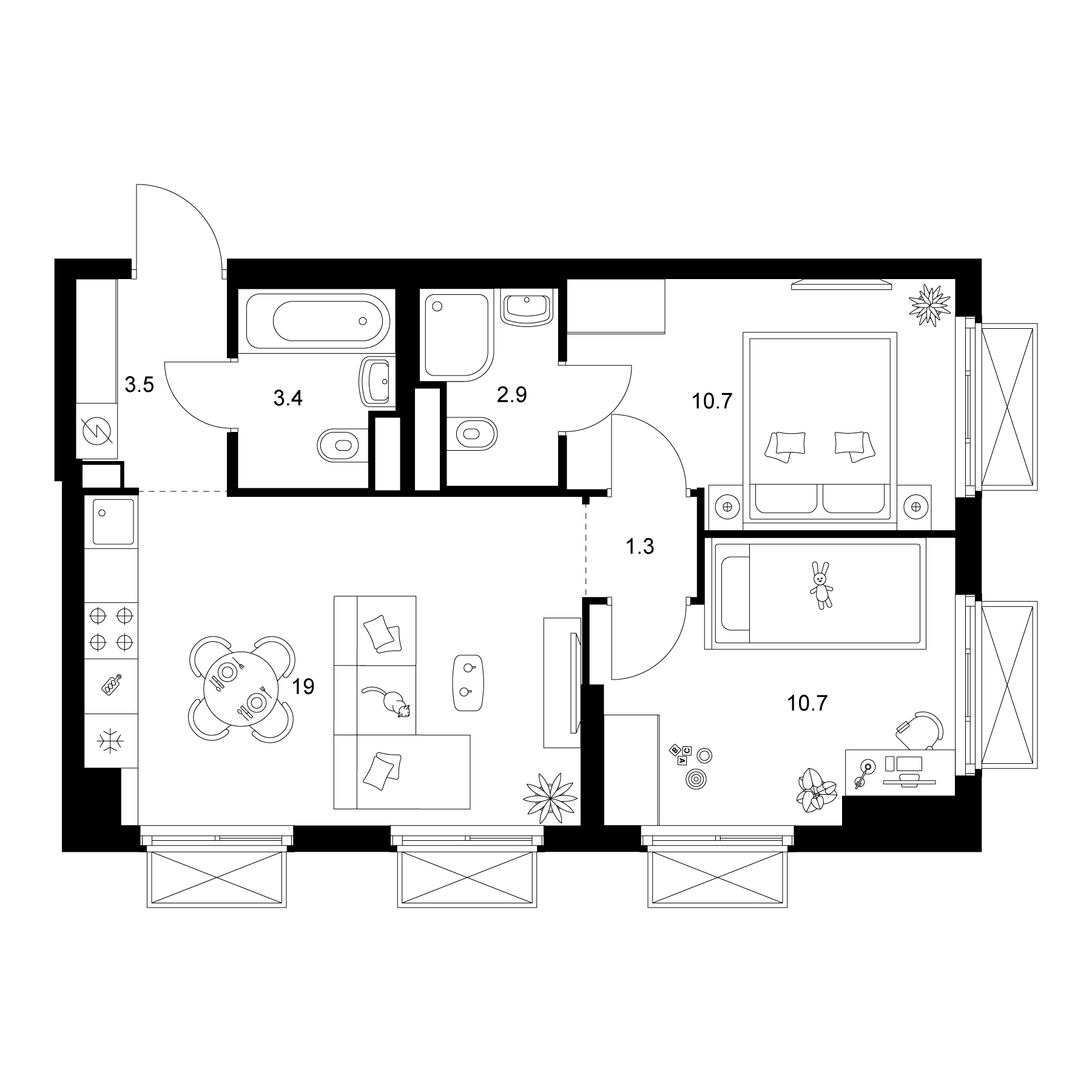 2-комн., 51.5 м², 15/20 этаж, ЖК «2-й Иртышский»