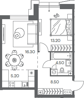 2-комн., 47.7 м², 19/32 этаж, ЖК «Инджой»