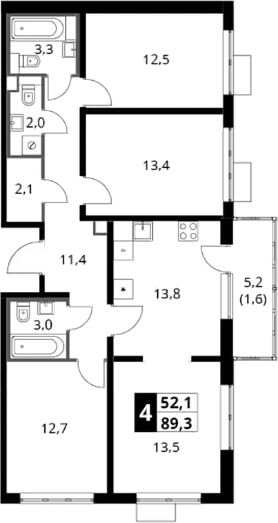4+ комнаты, 87.7 м², 10/22 этаж, ЖК «Южная Битца»
