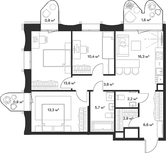 4+ комнаты, 74.7 м², 20/23 этаж, ЖК «Союз»