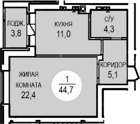 1-комн. квартира, 42.8 м² в ЖК Кубанская усадьба. ООО СЗ Кубанская усадьба — фото 2