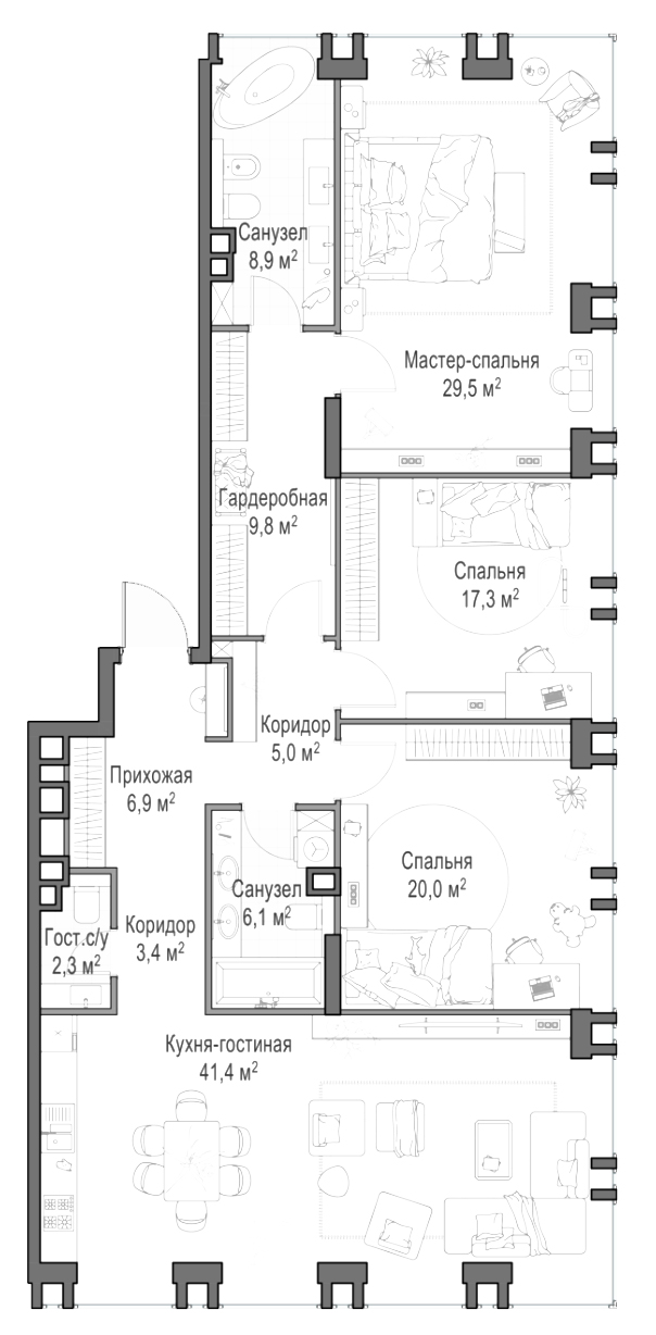 4+ комнаты, 150.6 м², 11/23 этаж, ЖК «Квартал Life Time»