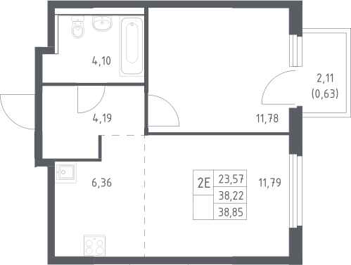 2-комн., 38.22 м², 14/17 этаж, ЖК «Пригород Лесное»