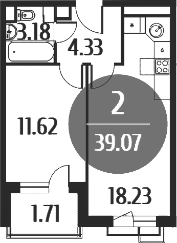 2-комн., 37.29 м², 5/5 этаж, ЖК «Равновесие»