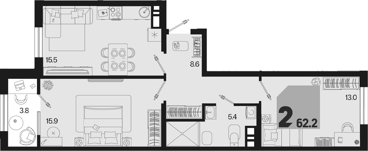 3-комн. квартира, 58.4 м² в ЖК Первое место — фото 2