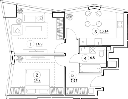 2-комн., 55.01 м², 18/35 этаж, ЖК «УНО.Горбунова»