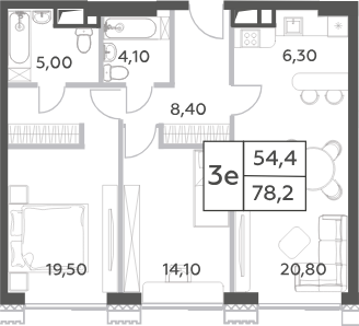 3-комн., 78.2 м², 18/52 этаж, ЖК «Will Towers»