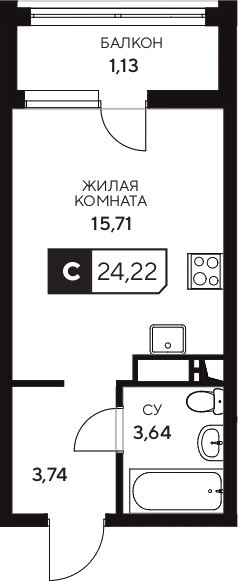 Студия квартира, 23.09 м² в ЖК Центральный. Гамма — фото 2