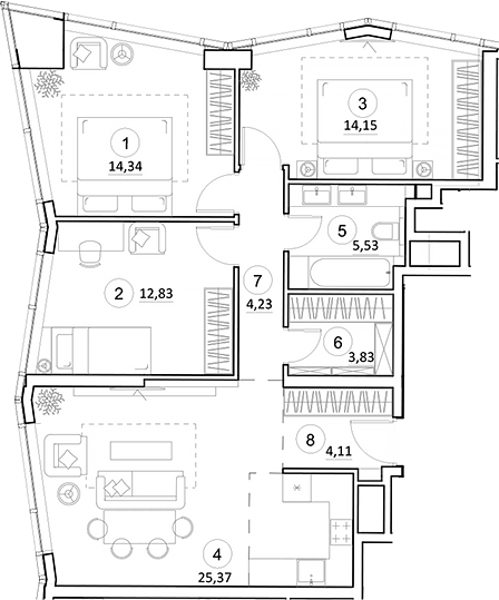 4+ комнаты, 84.39 м², 30/35 этаж, ЖК «УНО.Горбунова»