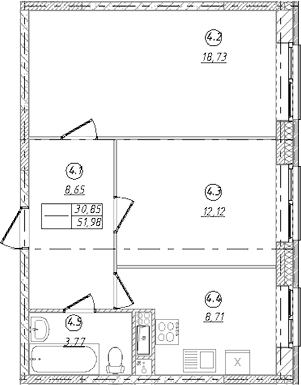 2-комн., 51.98 м², 8/9 этаж, ЖК «Юго-Западный квартал»