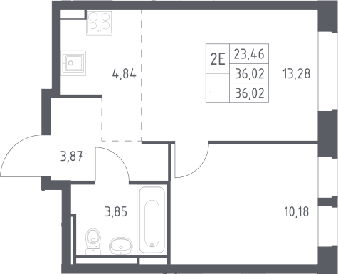 2-комн., 36.02 м², 5/12 этаж, ЖК «Богдановский лес»