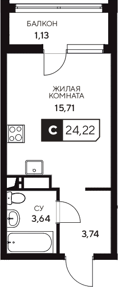 Студия квартира, 23.09 м² в ЖК Центральный. Гамма — фото 2